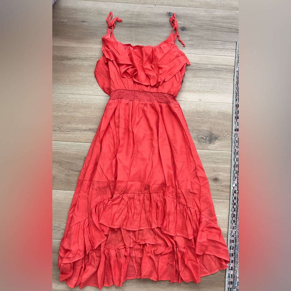 Resort Luxe High-Low Dress | Vacation Maxi | Coral Sunset | Wedding Guest | 2X